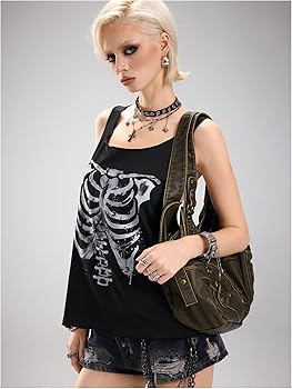 WDIRARA Women's Skull Graphic Tank Top Scoop Neck Sleeveless Tee